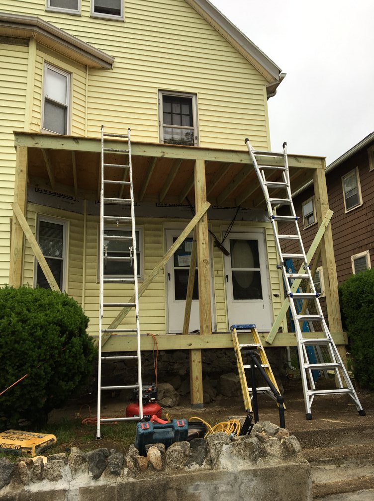 Construction process of porch and deck combo